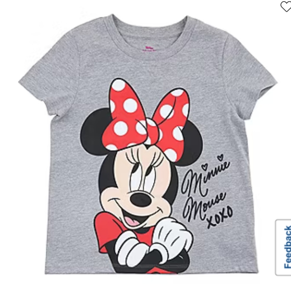 NWT Disney Girls Crew Neck Short Sleeve Minnie Mouse Red Bow T-Shirt Sz L -10/12